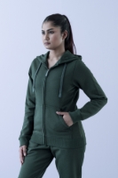 Obrazek Bluza damska z kapturem zapinana na zamek błyskawiczny – 104W – leśna zieleń